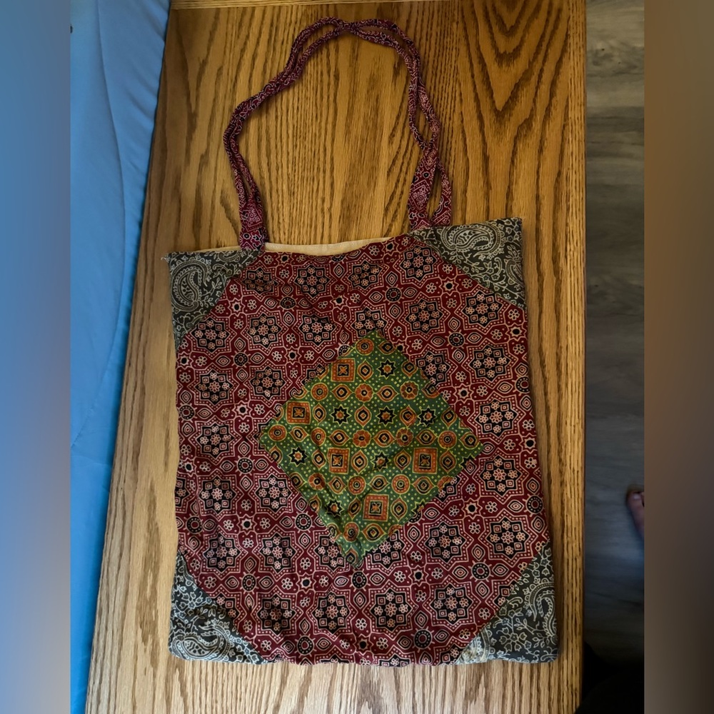 Fairtrade: Justice, Peace, and Love - Patchwork Fabric Shoulder Tote Bag